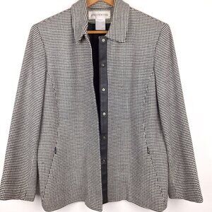 Jones NY Houndstooth Blazer Jacket Size 12 Black White Lagenlook Old Money Tweed